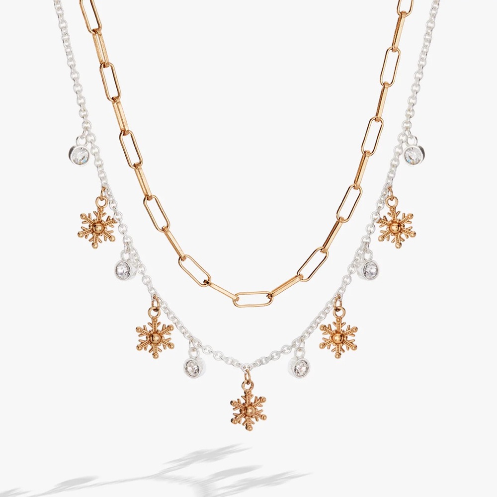 Alex and Ani Gold Silver Snowflake Charm Necklace Adjustable Paperclip Chain NWT